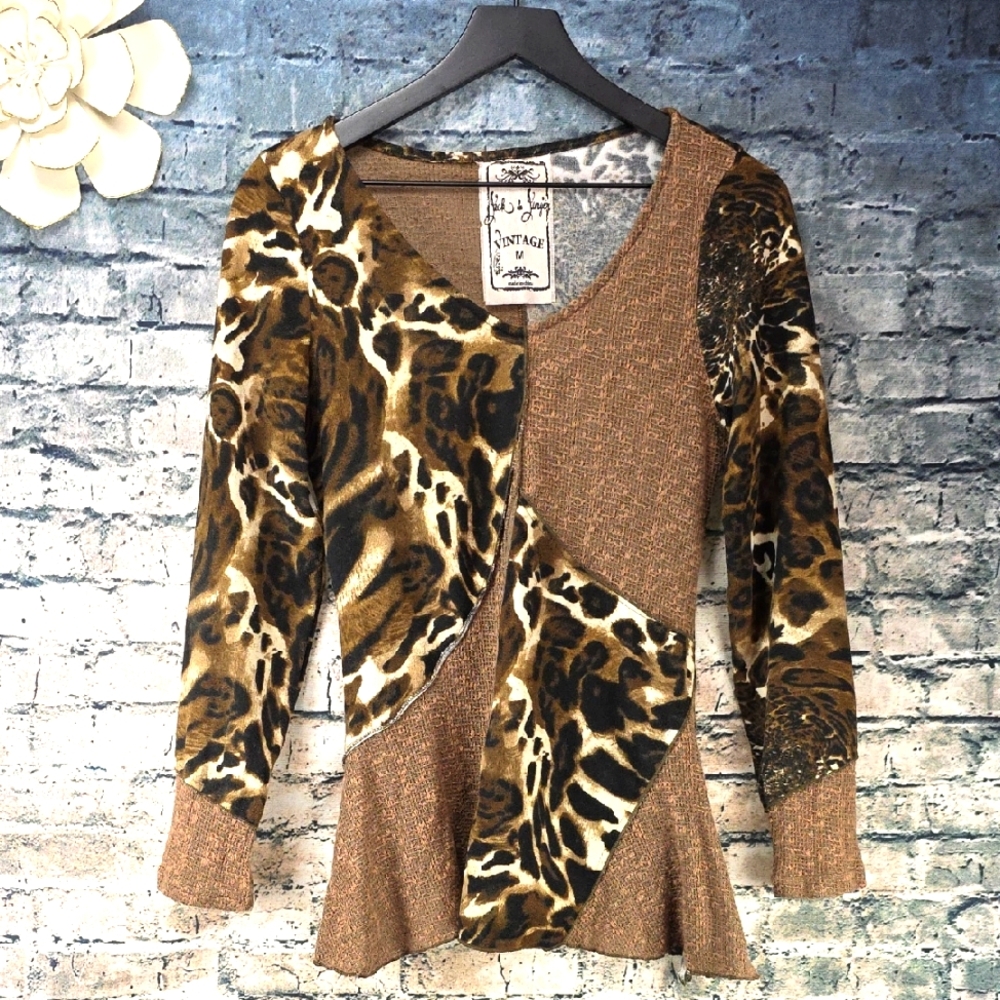 Jack & Ginger | Artsy Animal Print Brown Fit And Flare Top